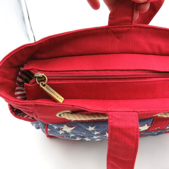Longaberger Tote Bag Large Americana Rope Handles Quilted Red Blue Patriotic - Picture 9 of 14